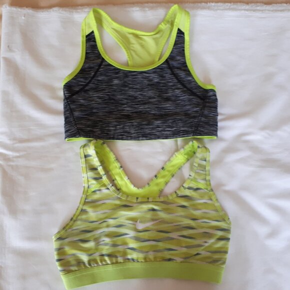 Two Racer Back Sports Bra Neon Green Nike Dri Fit and H&M SMALL - Picture 1 of 6